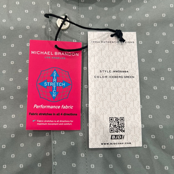 Men's Michael Brandon Green White Polka Dot Short Sleeve Button Shirt M, 0033 B1 - Picture 6 of 10